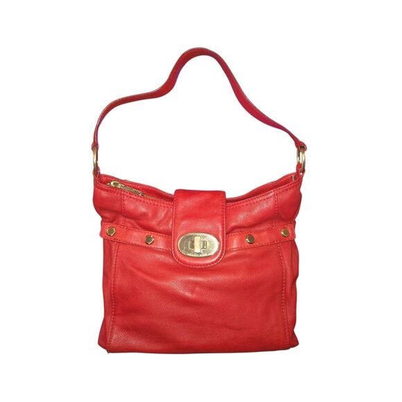 Michael Kors Chandler Collection Red Leather Turn Lock Shoulder Bag 13"X12"X5" - Picture 1 of 15